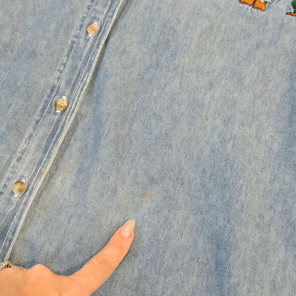 Vintage Quizz Again Denim Cowboy Squirrel bear Embroidered Short Sleeve Shirt S - Picture 4 of 5